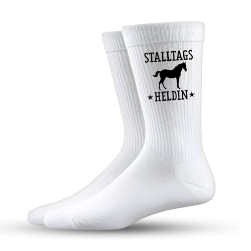 Tassenbrennerei Socken Stalltagsheldin mit Pferdemotiv Reitsocken für Damen & Pferdemädchen Bequem & Nachhaltig (Schwarz/37)