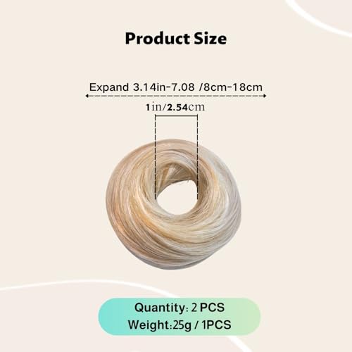 2 Stück Haargummi mit Haaren, Scrunchies für Frauen, Elastisches Haarteil mit Gummiband, Bleichblond Haarteil Dutt, Donut Zubehör Scrunchies, Ynthetisches Gefälschtes Haar Brötchen