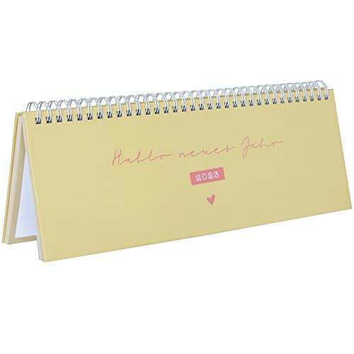 Odernichtoderdoch® Tischkalender "Hallo neues Jahr" 2023 - Klappkalender in Gelb - mit Hardcover und Ringbindung - 30 x 11,5 cm Cover