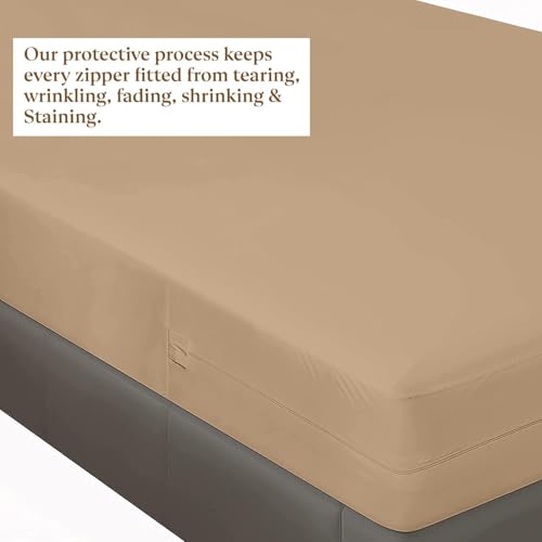 Image of Zippered Chain 75 inchx35 inchx6 inch Terry Cotton Waterproof Mattress Protector | Dust Mite Proof, Bed Bug Protection Mattress Cover for Single Bed Size with 6 inch Drop Thick (75x35x6 inch,Beige)