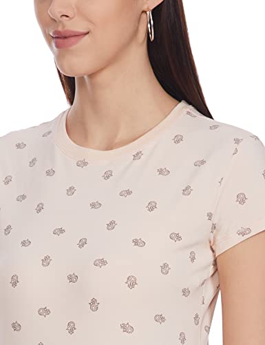 Image of Enamor Short Sleeve Crew Neck Regular Length Pull On Basic Crew T-Shirt for Women - Slim Fit, Soft and Breathable Stretch Cotton - E247