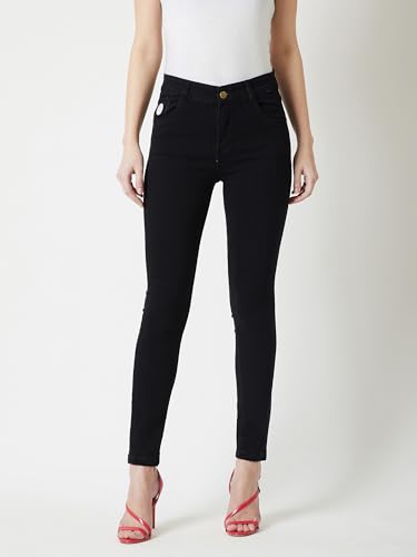 Image of Miss Chase Women's Skinny High Rise Cropped Length Fringe Detailing Stretchable Denim Jeans