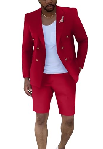 Shorts Suits for Men 2 Piece Slim Fit Double Breasted Tuxedo Peak Lapel Casual Summer Suit for Groom Men Prom Dinner Party4