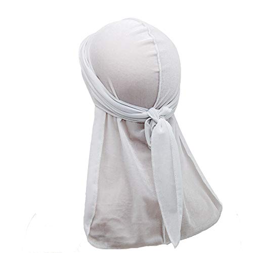Treer Durag de Terciopelo de Hombres Mujers, Turbante de Cola Larga Gorra de Pirata Sombrero Bandana Suave Unisex para Danza Callejera,Ciclismo al Aire Libre y Decoración Diaria (100cm,Blanco)
