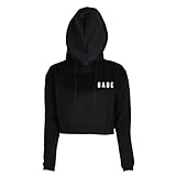 YITAN Womens Crop Top Hoodies Hooded Pullover Long Sleeve Sweatshirt Black Medium