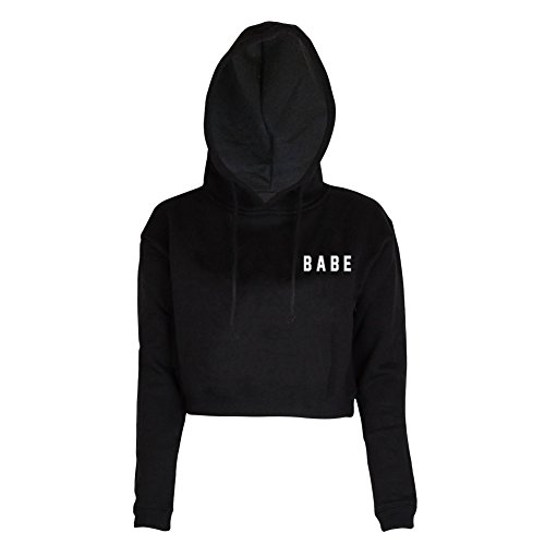 YITAN Womens Crop Top Hoodies Hooded Pullover Long Sleeve Sweatshirt Black Medium