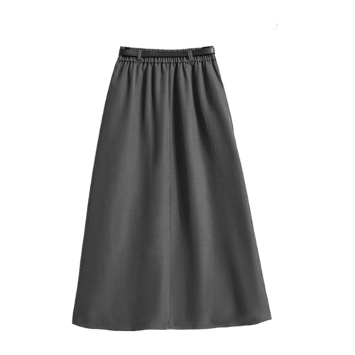 All-Match Drape Pleated Long Skirt Women Solid A Line Leisure Plus Size Mid Skirt Gray9 2XL