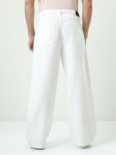 Image of Bewakoof Men's Solid Super Baggy Fit Cotton Jeans