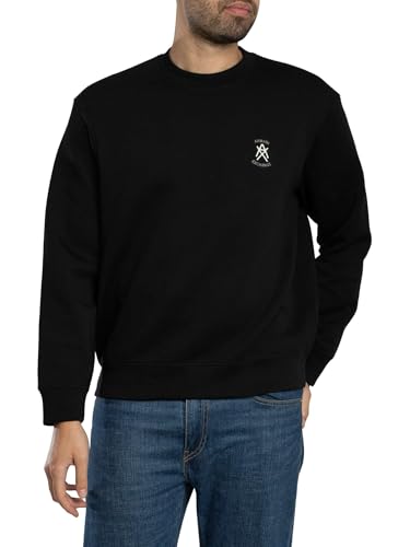 Armani Exchange Men's One Block Up, Color Contrast Embroiderd Logo Sweatshirt, Black, XL