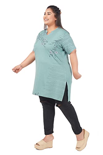 Image of CUPID Women's Cotton Plus Size Half Sleeves Long Top for Semi Summers with One Side Pocket for Ladies Printed T Shirt 3XL to 7XL