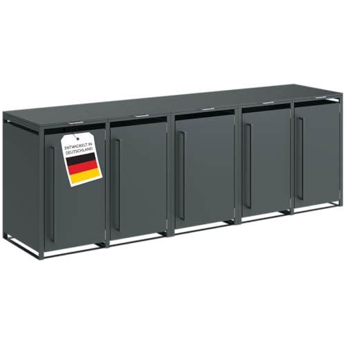 STEELSØN Xalara Mülltonnenbox 5er bis 240L – Mülltonnenverkleidung aus Stahl in Anthrazit – hochwertige Müllcontainer für 5 Tonnen – Müllbox wetterfest – UV-beständige Gerätebox/Mülltonnen Box