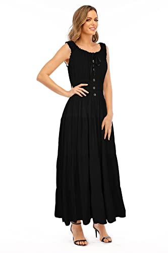 Robe longue d'été bohème noire chic à volants taille M