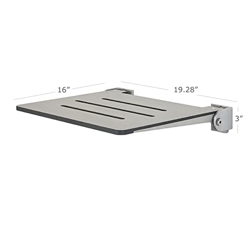 Slimline Folding Wall Mount Shower Bench Seat, Weathered Ash Seat with Silver Frame - Image 4