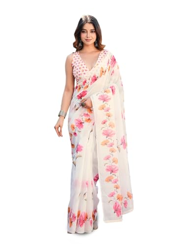 Image of Womanista Ready to Wear Cotton Blend one Minute Saree for Women | farewell saree for girls | latest sarees collection 2026 | stitched saree ready to wear