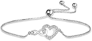 ASH'S CHOICE Bracelet for Women, Sterling Silver Tennis Bracelets Crystal Rhinestone Diamond Zirconia Slider Adjustable Bracelet Bling Sparkle Bracelet for Women Lady Friendship Bracelet Gift