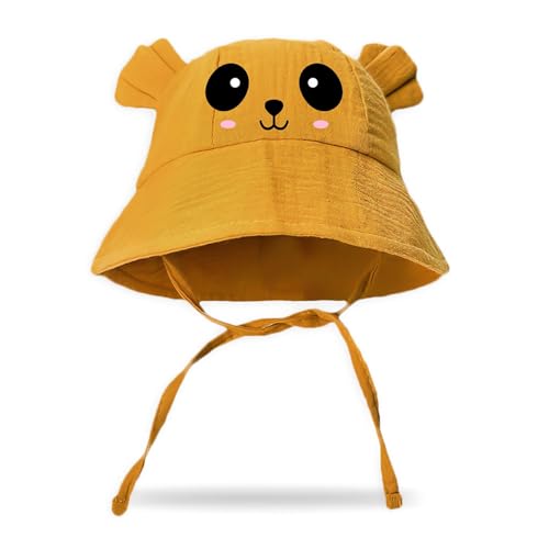 Bucket Hat, Baby Fisherman Hat Toddler Baby Cotton Nursery Bucket Hats Headwrap for Nursery Hats Wine Red(Yellow)