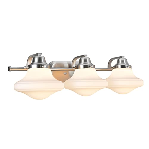 Image of Aspen Creative 62075A Three-Light Metal Bathroom Vanity Wall Light Fixture, 24 1 /2 inch Wide, Transitional Design in Brushed Nickel with Opal Etched Glass Shade