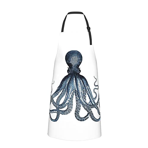 Tablier pieuvre noir imperméable à 2 poches pour cuisine et peinture