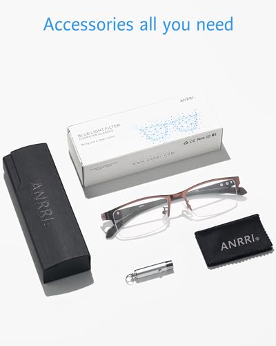 Image of ANRRI Blue Light Glasses for Men Semi Rimless Rectangle Metal Frame UV Blocking Computer Glasses