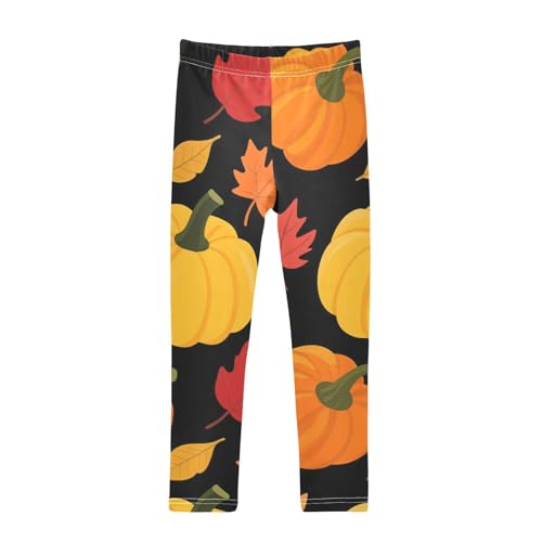 Fall Pumpkins Leaves Girls Leggings Stretchy Dance Pants for Kids