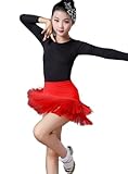 OTMYIGO Rojo,110, Vestido de Baile con Flecos para niñas, Vestidos de salón para niños, Ropa de Baile con borlas para competición, Salsa Latina, Samba, Rumba y Tango