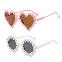 ZALAOR 2Pcs Kids Sunglasses for Girls: Durable UV Protection Sunglasses - Cute Flower and Pink Heart Eyeglasses - Summer Eyewear for Outdoor, Beach, Travel, and Party Wear