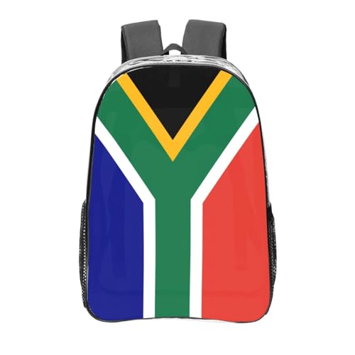 Sac à dos transparent noir avec poches et motif drapeau sud-africain de sport
