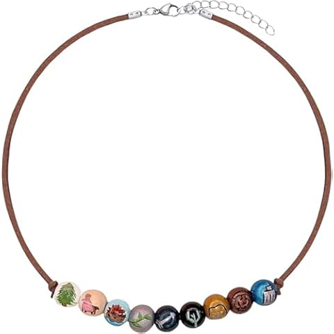 PRINCESS CUTENESS STORE Percy Jackson Annabeth Chase Brown Faux Leather Cord Colorful Painted 9PCS Wooden Bead Demigod Olympian Necklace Cover