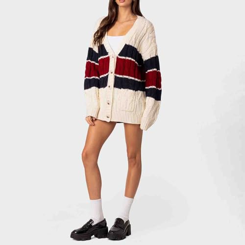 Women's Preppy Cardigan V Neck Long Sleeve Sweater Button Down Fall Casual Soft Knit Jacket4