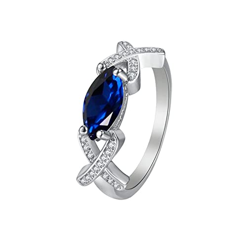 Ladies Gemstone Engagement Rings Inlaid Zircon Twisted Promise Rings Crisscross Dainty Jewelry (Blue, 7)