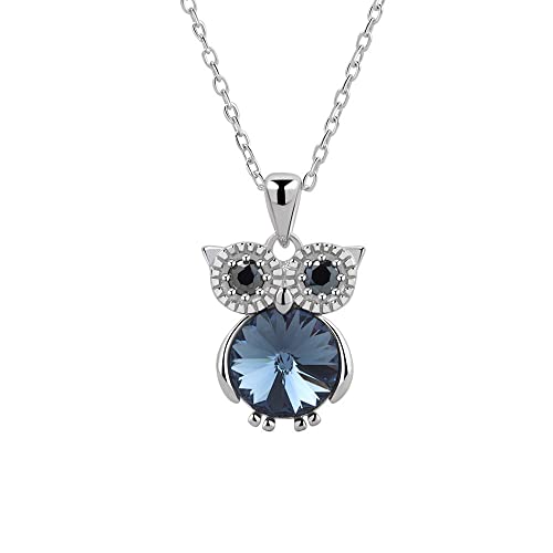 Owl Necklace for Women Girls 925 Sterling Silver Blue Birthstone Owl Pendants Cute Bird Animals Jewelry Friends Gifts Owl Lover