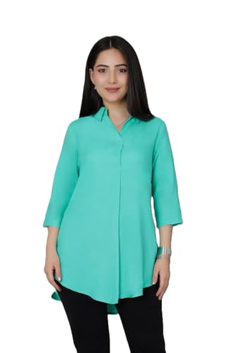 Image of Mlada Rayon Flare Top for Women | 3 /4th Sleeve Regular Fit and Flare Top | Women Office Tops Tunic | Western Long Shirt Top for Women | Shirt Collar Top for Women | Rayon Tunic Tops for Women Western