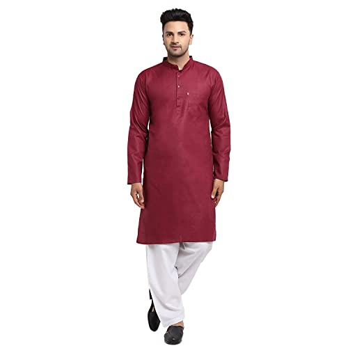 Image of Royal Kurta Mens Cotton Solid Pattern Kurta and Salwar Set