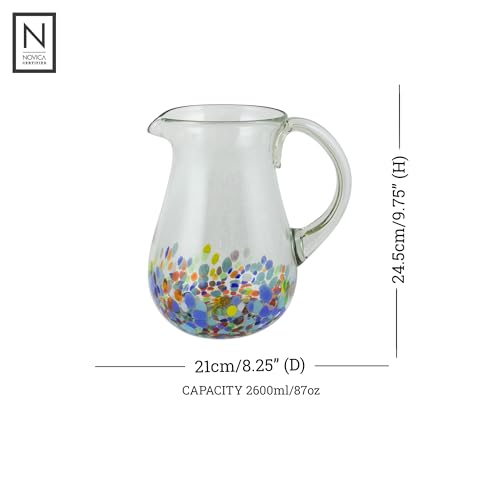 NOVICA Artisan Handblown Glass Pitcher Colorful Recycled from Mexico Multicolor Yellow Tableware Drinkware 'Confetti Festival'
