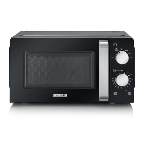 SEVERIN Microondas individual, microondas analógico para calentar y descongelar, microondas manual con plato giratorio para una distribución uniforme del calor, negro, MW 7886