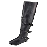 2025 Botas medievales con hebilla plana para hombre, botas retro de pantorrilla media, zapatos casuales cómodos sin cordones para uso diario Zapatos Negro Hombre 46, Negro , 45 EU