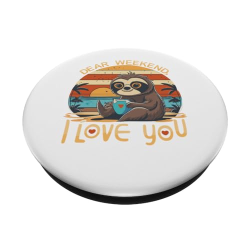 Funny Weekend Vintage Sunset Dear Weekend I Love You PopSockets Swappable PopGrip, Black - Image 2