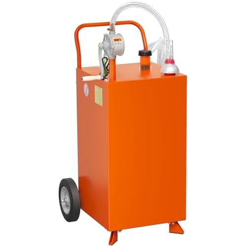 45 Gallon Fuel Caddy,Fuel Storage Tank with Manual Transfer Pump,Gasoline Diesel Fuel Container for Cars, Lawn Mowers, ATVs, Boats, More, Orange, Oran