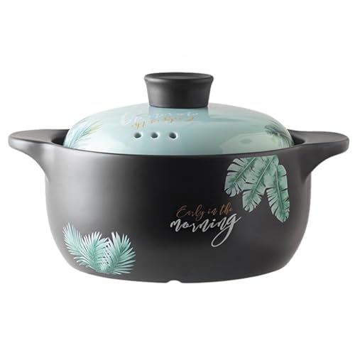 MGHRUEWH Cacerola De Cerámica Resistente A Altas Temperaturas, con Asas Dobles Y Tapa Incluida. Diseño De Plantas Verdes. Platos De Cerámica para Hornear,4L