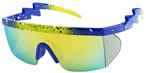 Image of ShadyVEU Semi Rimless Neon Rainbow Sunglasses Mirrored Lens UV Protection 80s Retro Rave Shades Crooked ZigZag Bolt Arm