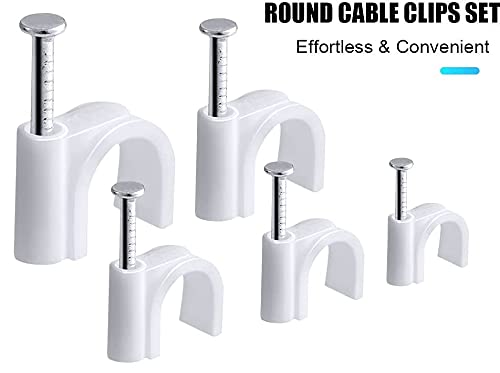 Image of bvslf (12 MM /100 pcs) Wire Fastener Organizer Circle Cable Clip Holder Protector with Metal Nail for Cable Management, Cord Organizer, Round Wire Clamp for Hanging Cable Fitting on Wall, White Color