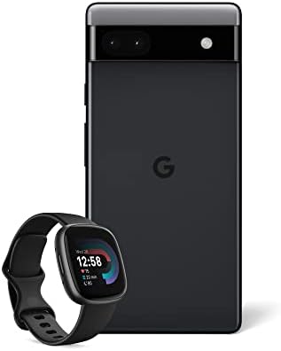 Google Pixel 6a  Unlocked Android 5G Smartphone with 12 megapixel camera and 24-hour battery  Charcoal + Fitbit Versa 4 Fitness Smartwatch, compatible with Android and iOS