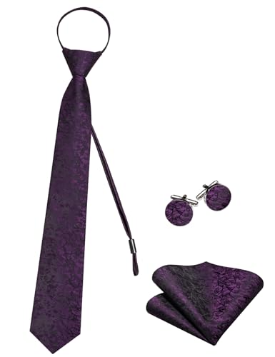 Image of Hi-Tie Zipper Ties for Men Pre-tied Tie Set Lapel Pin Pocket Square and Cufflinks Formal Business Wedding Adjustable Necktie