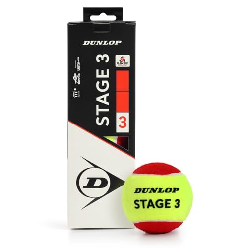 Dunlop Tennisball Stage 3 Rot - für Kinder & Anfänger auf dem Kleinfeld (3 Bälle)