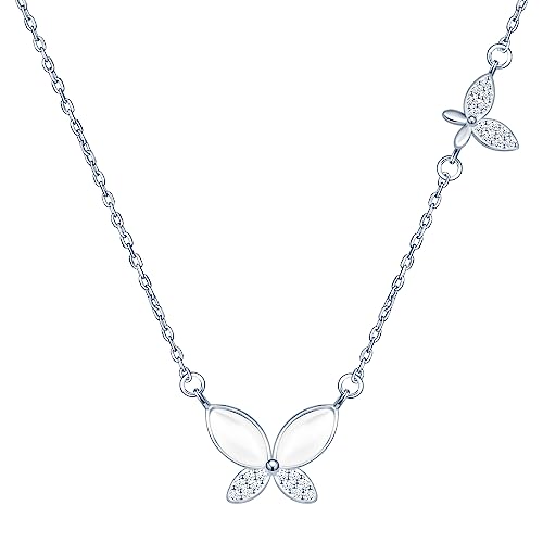 Yumilok Collier Pendentif Papillon en Argent 925 pour Femmes Filles Collier court de Papillon Serti de Pierres œil de chat et de Zircons Design Unique Collier...