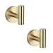 Bathroom Brushed Gold Coat Hook SUS 304 Stainless Steel Single Towel/Robe Clothes Hook for Bath Kitchen Contemporary Hotel Style Wall Mounted 2 Pack,