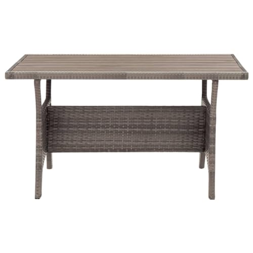 Nqyjm Mesa de comedor al aire libre, mesa de jardín gris, 120x70x66 cm, resina trenzada para jardín, playa, balcón, terraza, camping