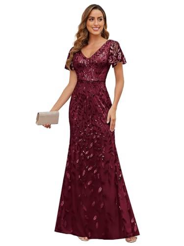Image of JKMMYO Sequin Lace Mother of the Bride Dresses for Wedding Mermaid Elegant Formal Evening Gowns with Sleeves