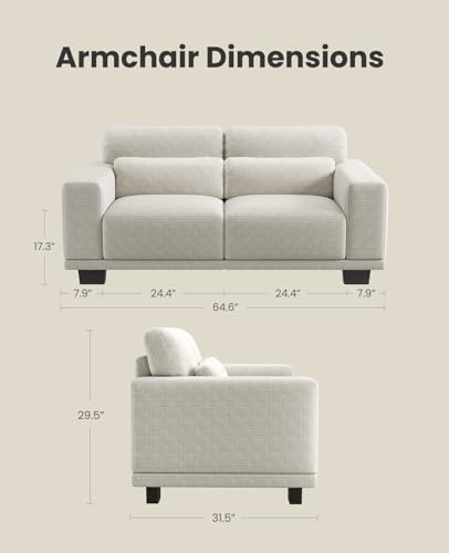 Image of Amada 65 inch Loveseat Sofa, 2 Seater Couch Sofa for Living Room, Modern Sofa with Wide Armrests & Deep Seats, Comfy Couch with Removable Washable Covers & Linen Fabric, Easy Assembly (White, 2 Seater)
