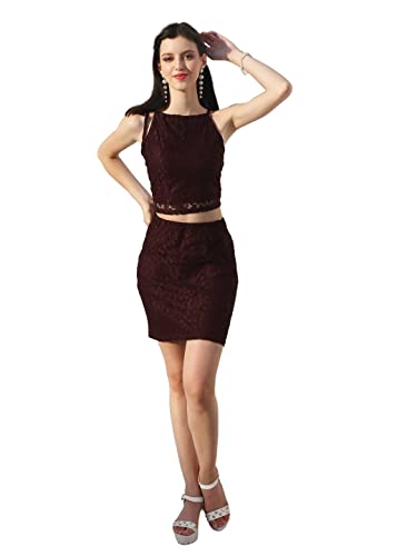 Image of Sera Self Design Shoulder Straps Sleeveless Top Skirt Co-Ord Set
